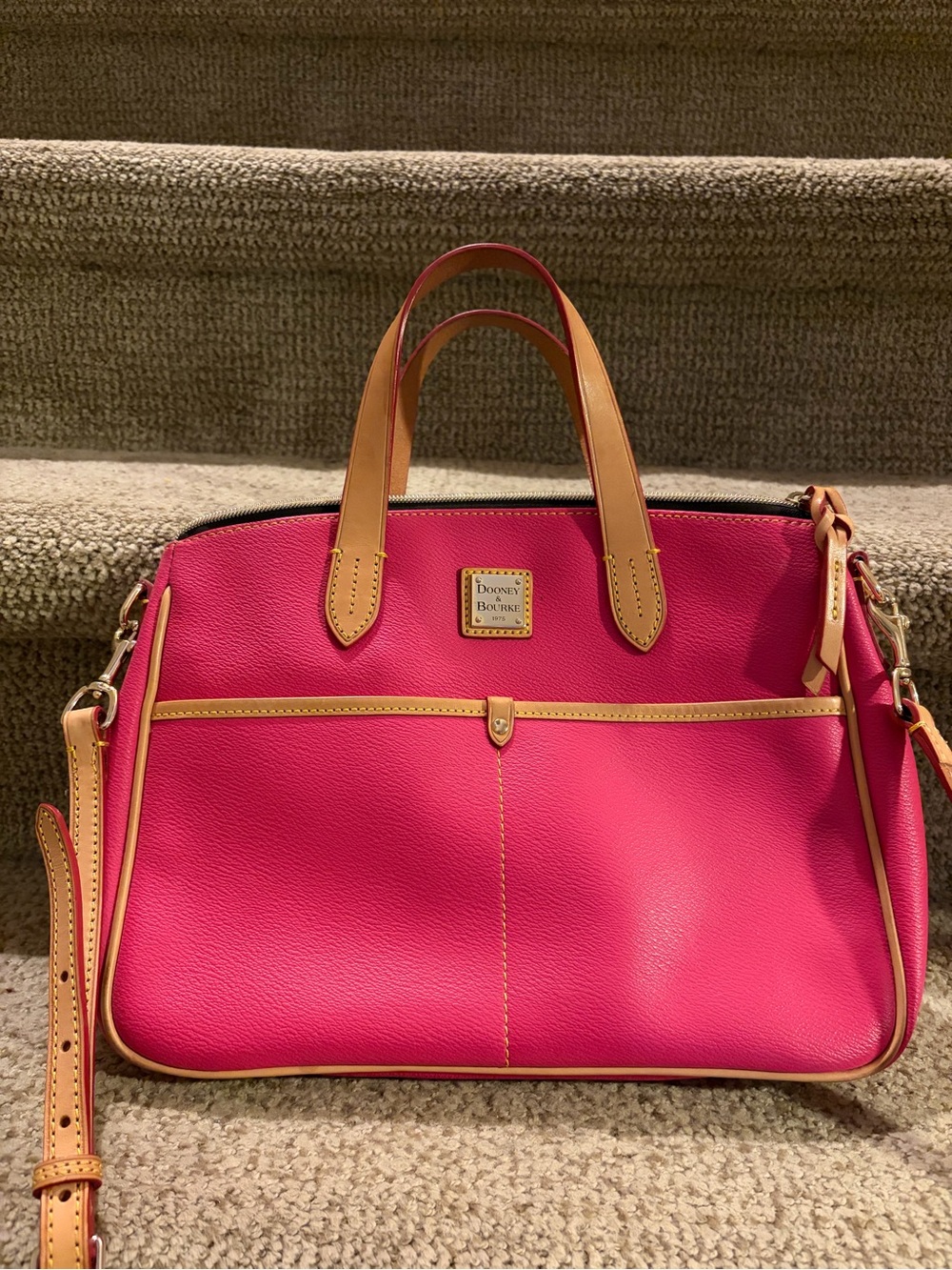 Dooney & Bourke Hot Pink Leather Satchel with Tan Trim